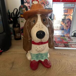 The Pioneer Woman Cookie Jar Cowboy Boots & Hat Charlie Basset Hound 12”